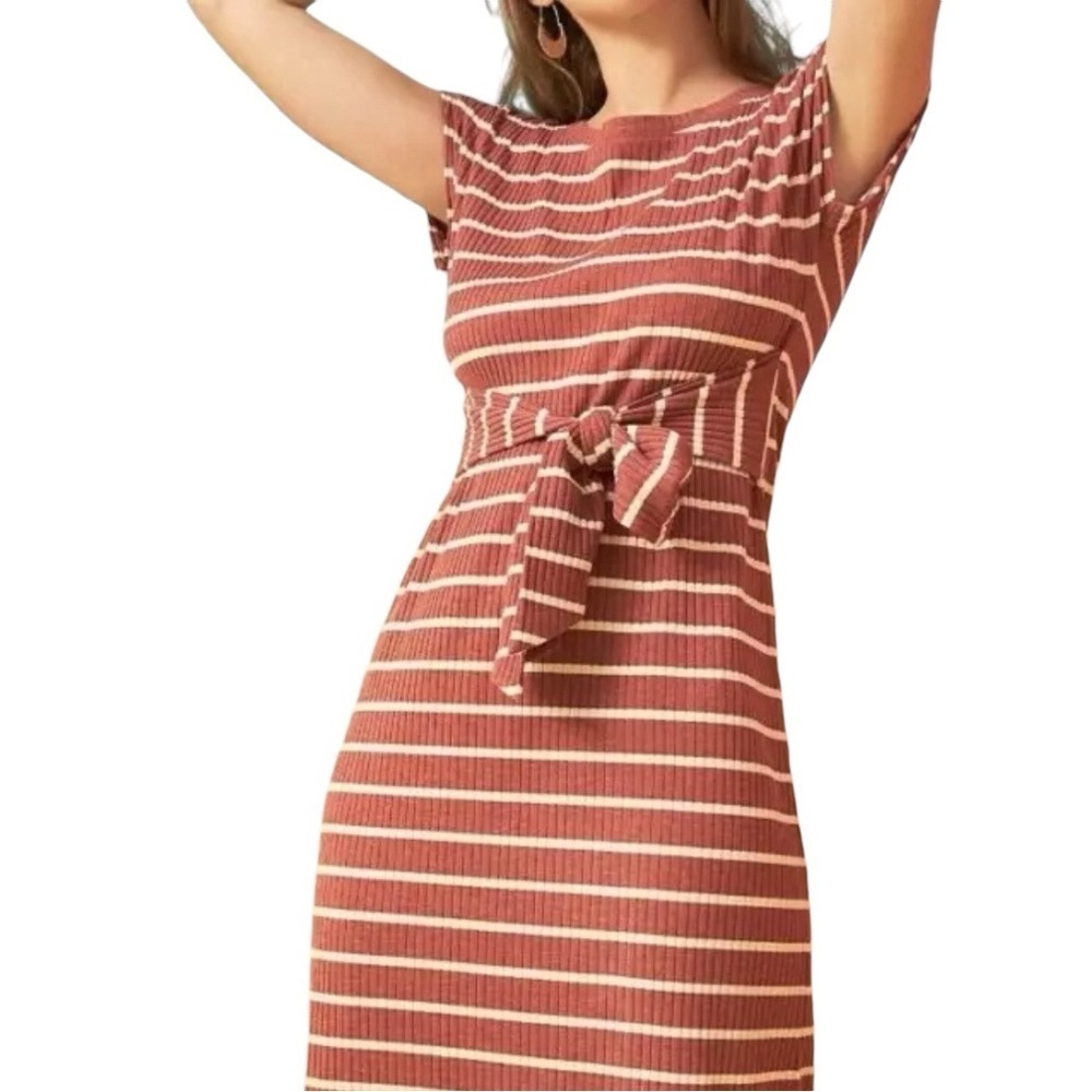 Loft Ribbed Striped Knit Dress - Picture 1 of 7